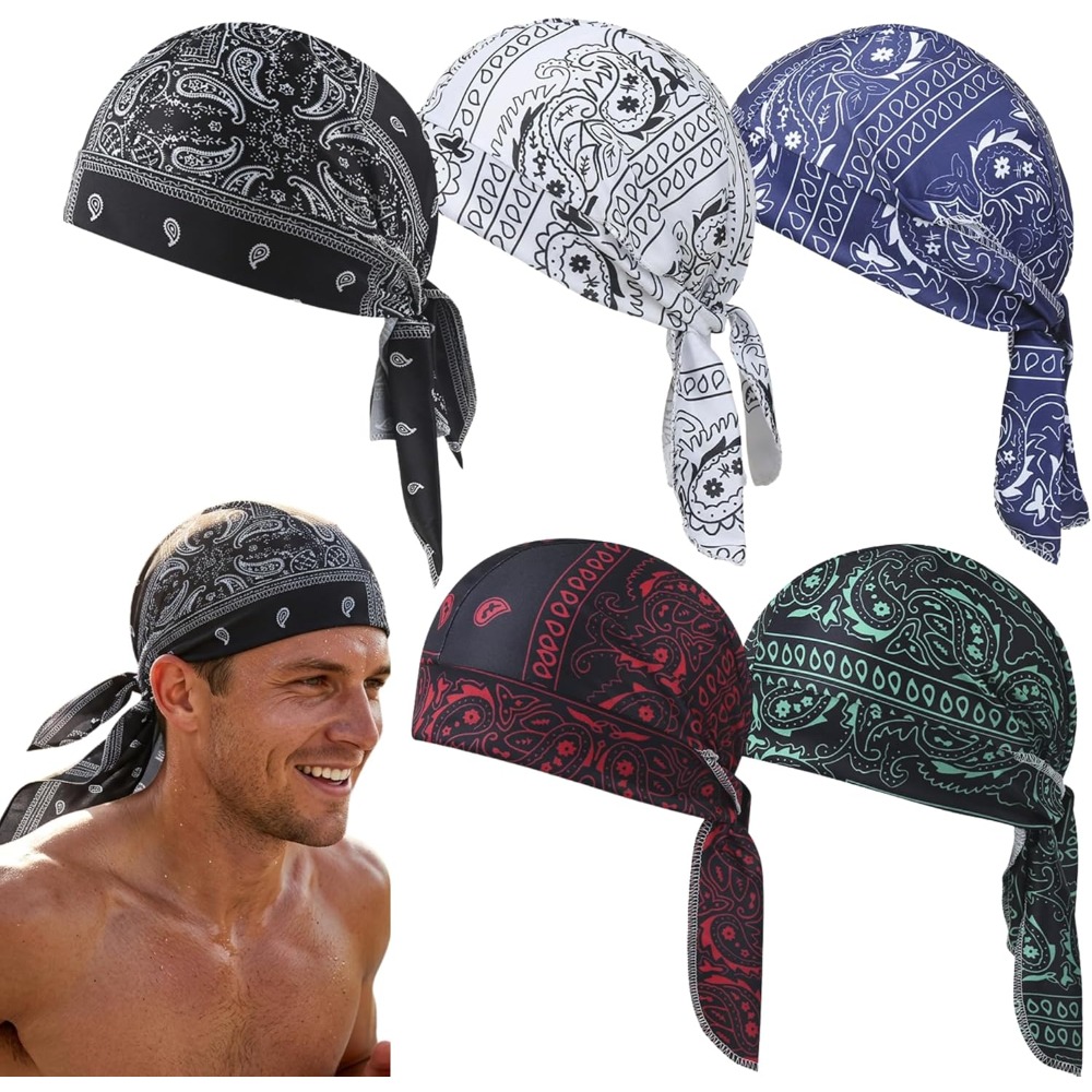 Skull Cap Helmet Liner - 1-5 個冷却スカルキャップヘルメットライナー通気性汗吸収ヘッドラップバンダナ帽子男性女性用ペイズリーサイクリングランニングキャップ