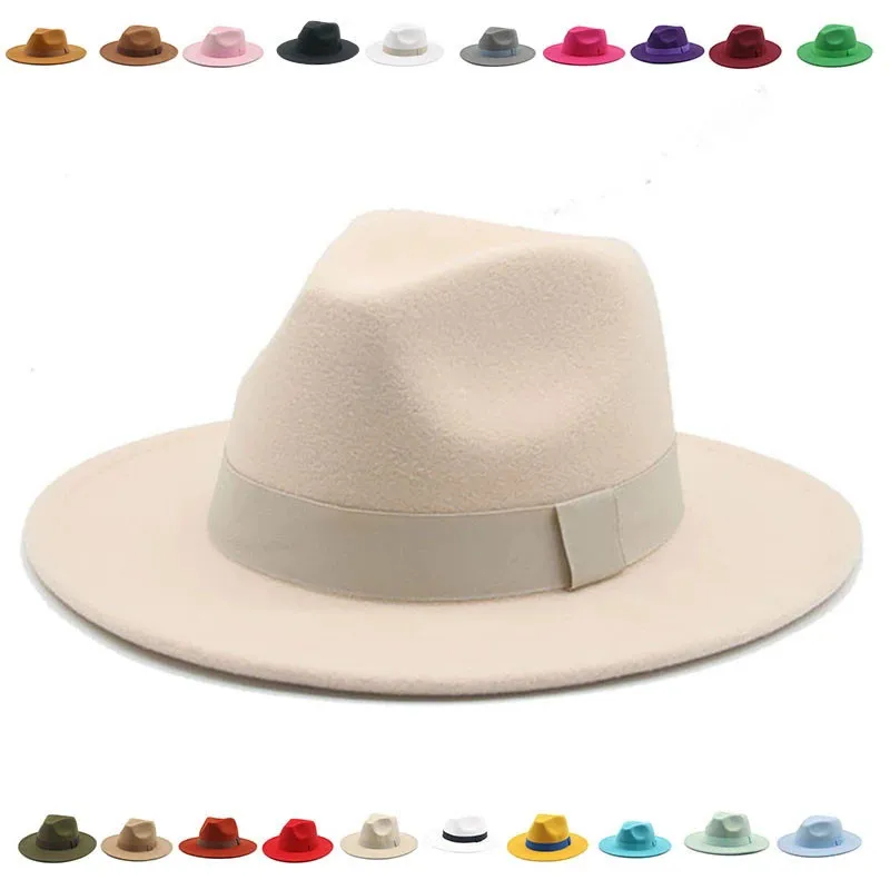 Fedora Hat Wool - フェドーラハット レディース 冬用帽子 リボンバンド付き メンズハット つば広