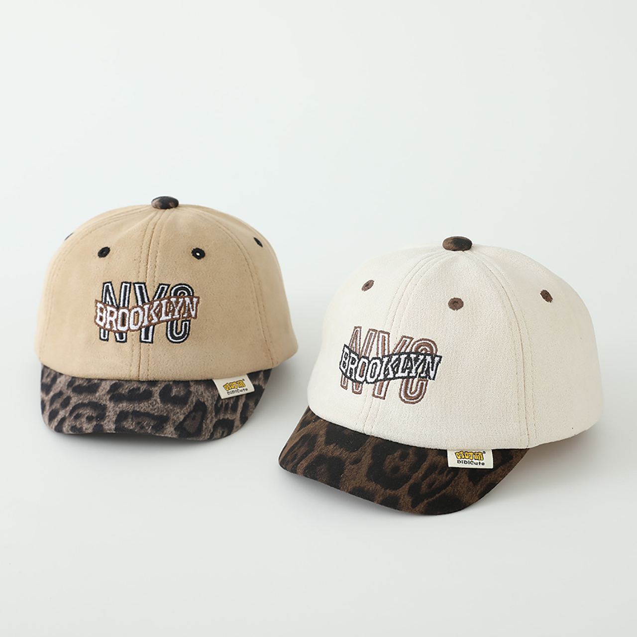 Visor Sun Hat - 少年少女用ショートブリム野球帽 1-4歳幼児用サンバイザー レオパード柄ダックタンハット 文字刺繍入り子供用ピークハット