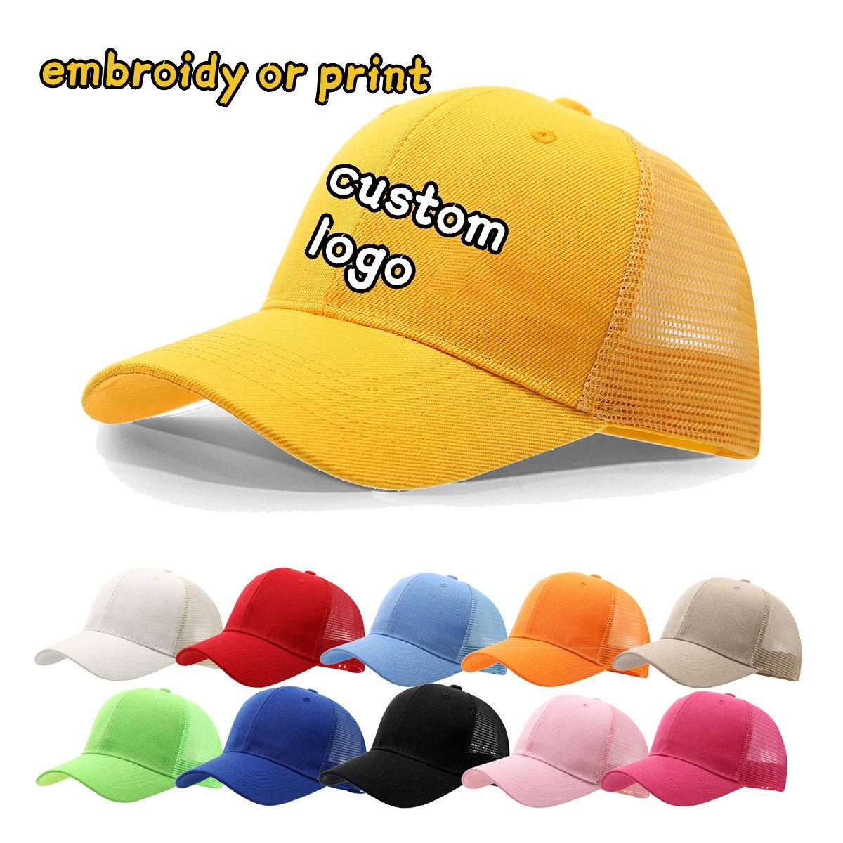 Trucker Cap Mesh - カスタムロゴ刺繍プリント無地サマーメッシュハット メンズ＆レディース アウトドアスポーツトラッカーキャップ