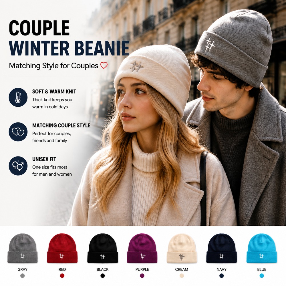 Beanie Cuffed Knit - 女性用冬用ニットビーニー帽、星柄刺繍入り — アウトドアスキー、ストリートウェアに最適なユニセックス暖かいカフ付きビーニー