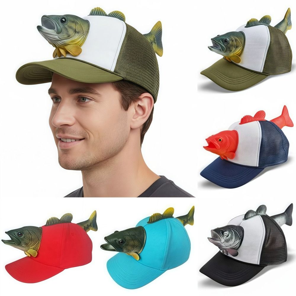 Trucker Cap Mesh - 面白い 3D 魚動物トラック運転手帽子調節可能なフィットメッシュノベルティ釣り帽子通気性フリーサイズ野球帽男性女性用