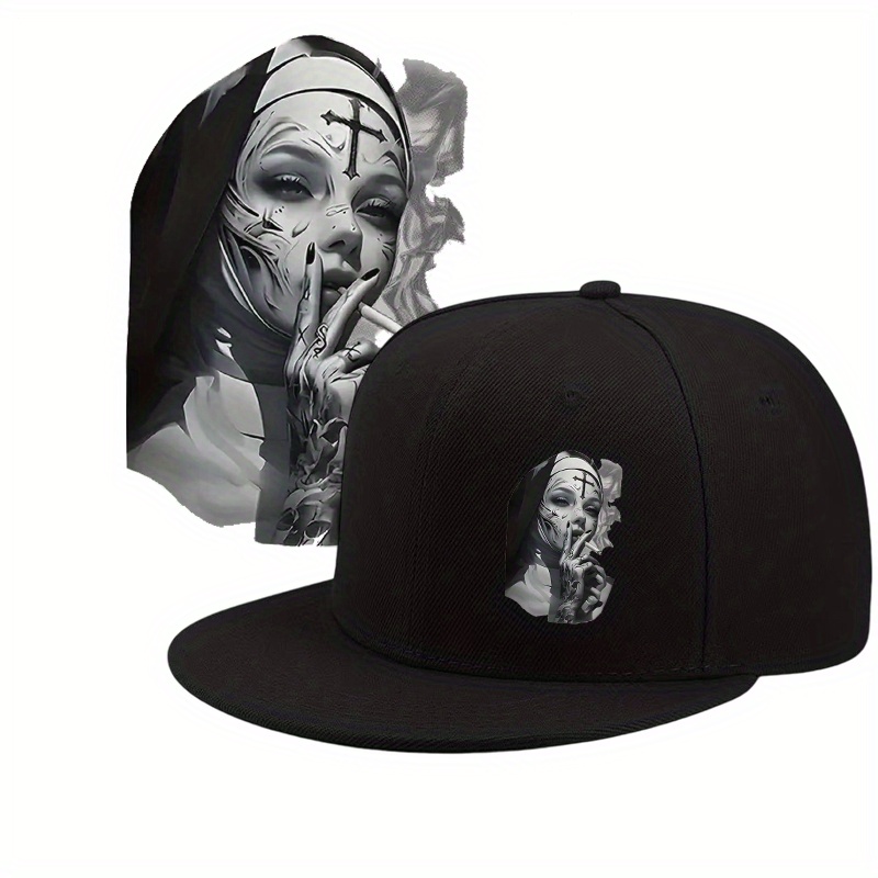 Snapback Hat Flat - ファッションフラットブリム野球帽調節可能なヴィンテージスタイル修道女グラフィックデザインヒップホップ帽子ユニセックススナップバックキャップストリートウェア用