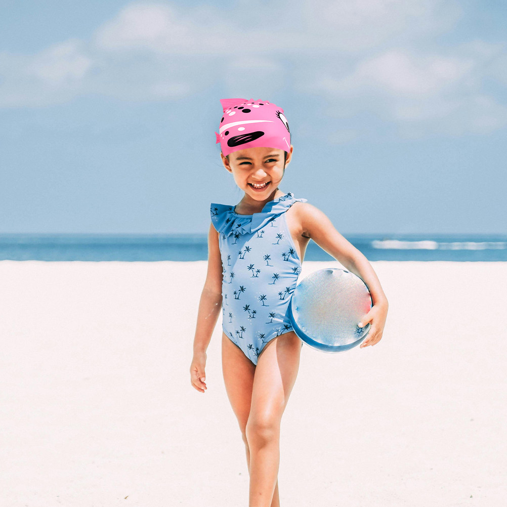Swim Hat Silicone - 2個入り子供用シリコンスイムキャップ、鮮やかな魚のデザイン、防水性、柔らかく伸縮性があり快適なスイミングハット、幼児や子供用プール向け