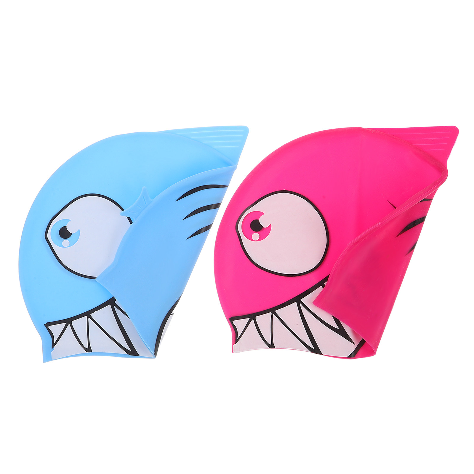 Swim Hat Silicone - 2個入り子供用シリコンスイムキャップ、漫画の魚柄、伸縮性のある防水スイミングハット、プール用、女の子、子供用スイムキャップ