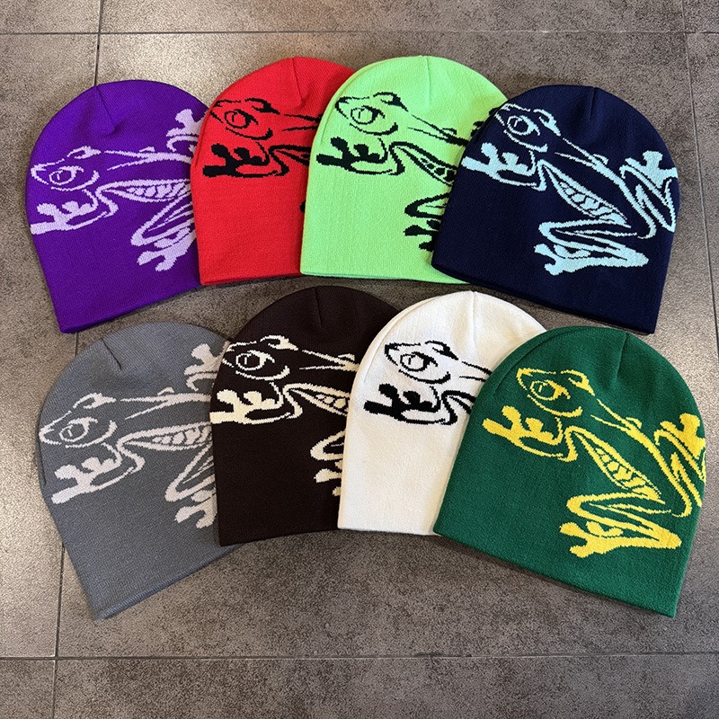 Beanie Cuffed Knit - アマガエルプリントビーニー男性女性、ストレッチニットスカルキャップアウトドアスポーツ、カジュアルストリートウェア、ユニセックスカフ付き冬用帽子
