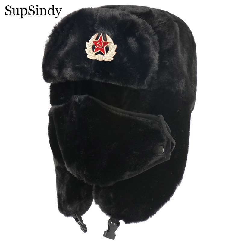 Winter Trapper Hat - SupSindy 軍軍事ソビエトcccp ushanka男性 & 女性の冬耳介ボンバー帽子暖かいフェイクファー防風熱帽子雪のスキーキャップ