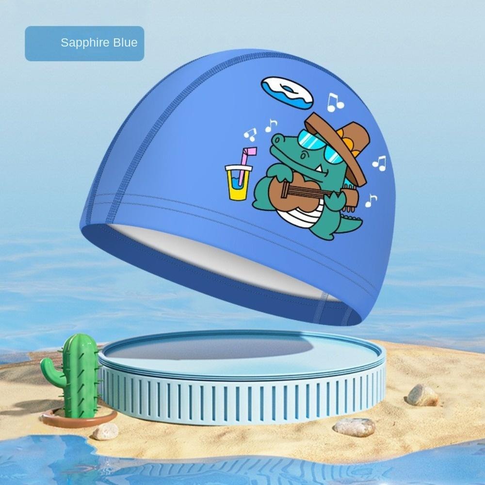 Swim Hat Silicone - PU コーティングされた水泳キャップシリコーン耐久性のある防水プール入浴帽子漫画プリントフリーサイズ水泳キャップユニセックス