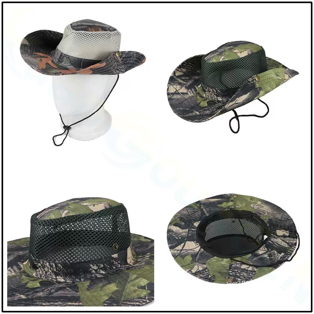 Boonie Hat Tactical - 軍事ブーニーハット夏の葉迷彩 UPF50 + ジャングル太陽保護調節可能な屋外釣り戦術キャップ ​