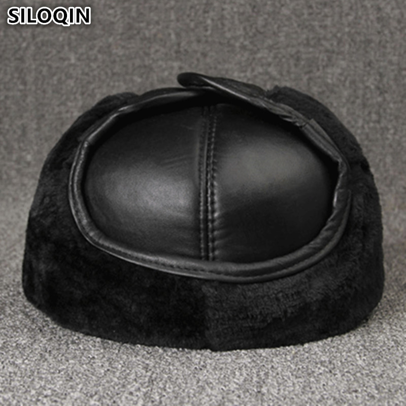 Winter Trapper Hat - 本革キャップ 冬用暖かいボンバーハット シープスキンファズ イヤーマフ付き帽子 メンズキャップ 모자