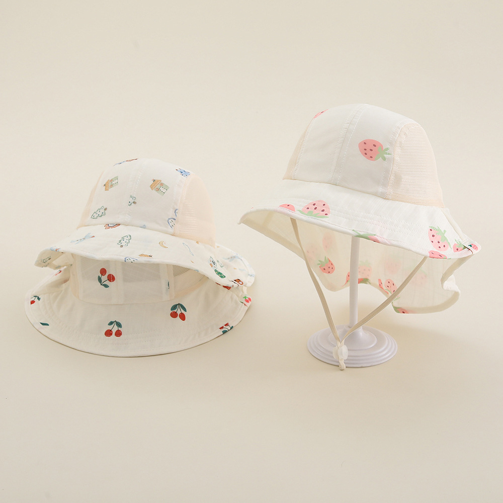 Visor Sun Hat - 夏ベビービーチハット屋外通気性メッシュサンバイザーキャップ子供用男の子女の子かわいいプリントネック保護ショール帽子