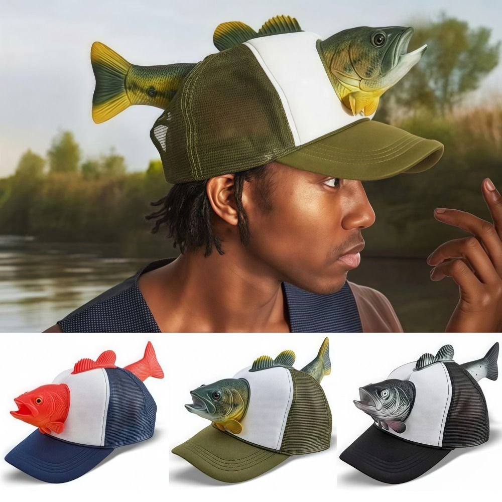 面白い 3D 魚動物トラック運転手帽子調節可能なフィットメッ - Trucker Cap Mesh のレビューと価格