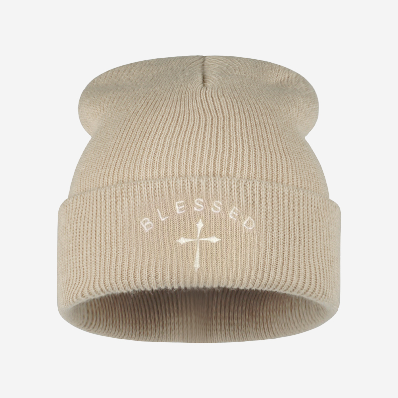 祝福の十字架刺繍入りビーニー、冬用折り返しニット帽、男女兼用 - Beanie Cuffed Knit のレビューと価格