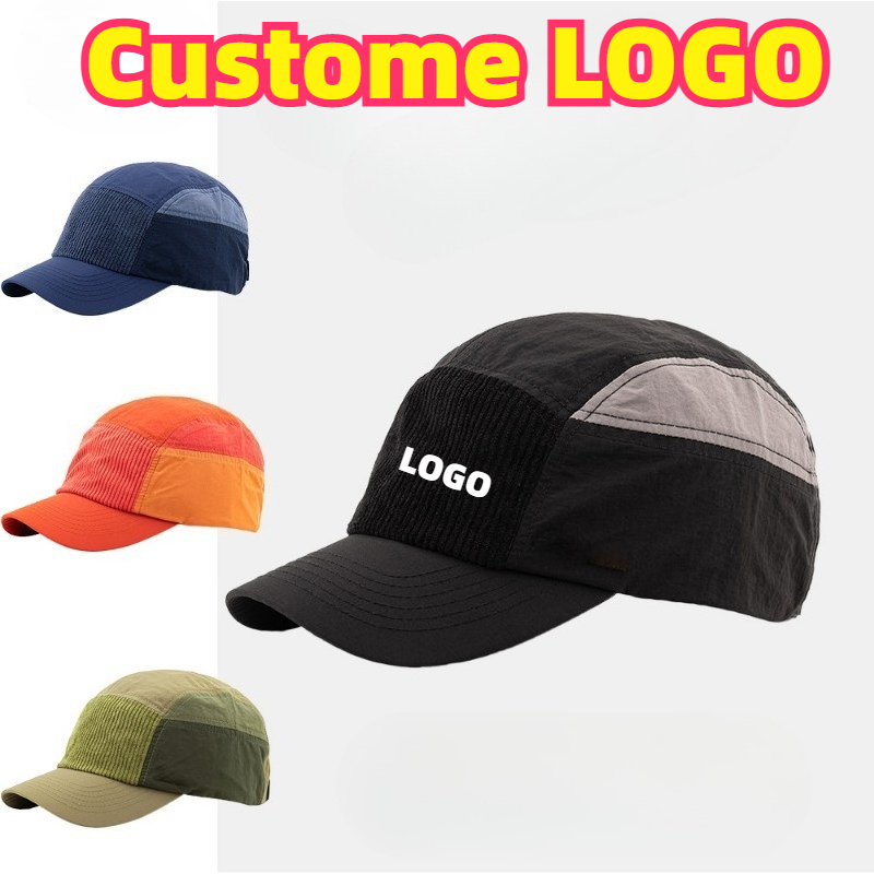 カスタム刺繍ロゴ入りカラーブロックコーデュロイパネル野球帽  - Corduroy Cap 5 Panel のレビューと価格