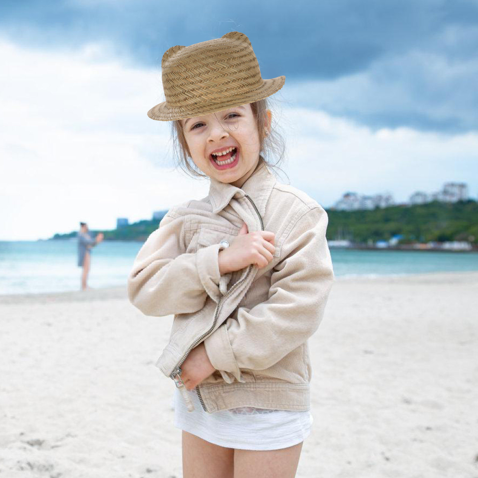 子供用麦わら帽子 幅広つば 編み込み UVカット ビーチ ピ - Sun Hat Wide Brim のレビューと価格