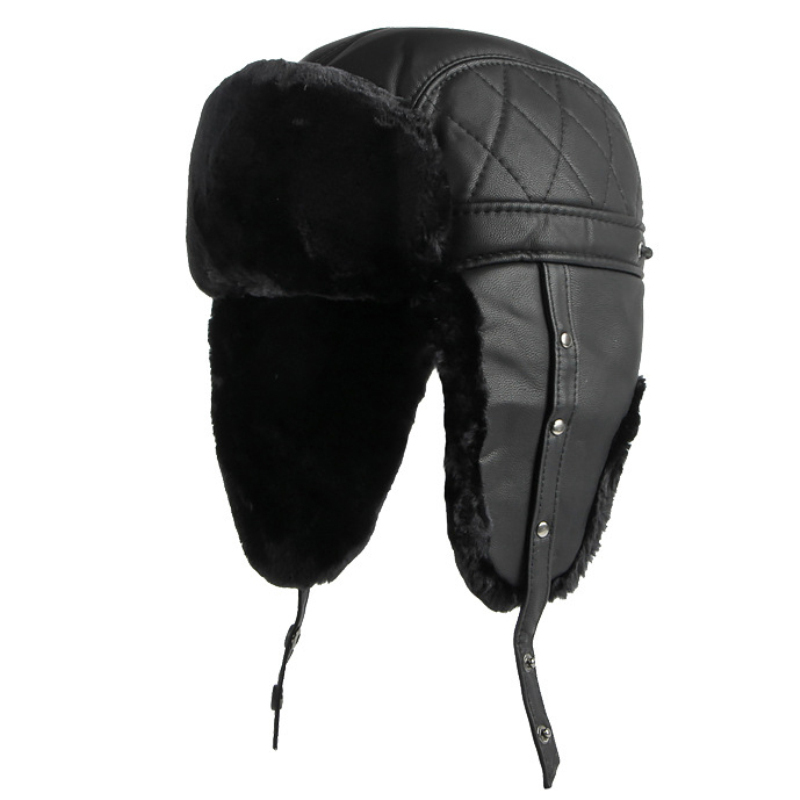Ht4002-ロシアの革の帽子,厚くて暖かい,防風,男性用, - Trapper Hat Ear Flap のレビューと価格