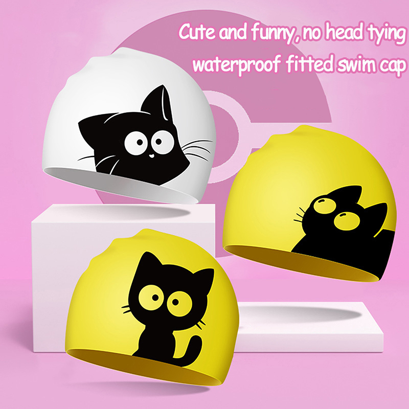 子供用の伸縮性シリコンスイミングキャップ,かわいい猫,長い髪 - Swim Hat Silicone のレビューと価格