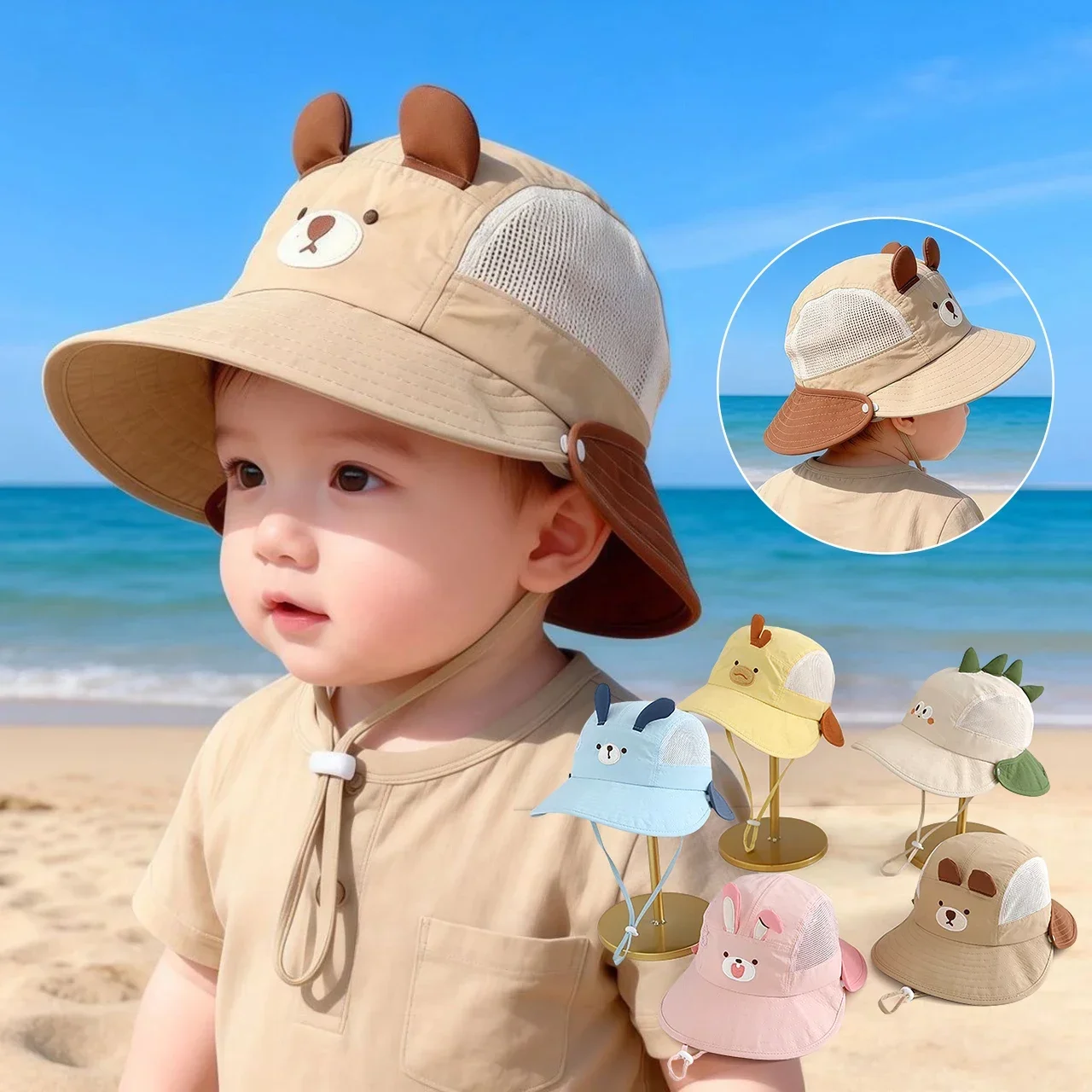 赤ちゃん漫画クマウサギ耳サンハット通気性メッシュワイドつば取 - Visor Sun Hat のレビューと価格