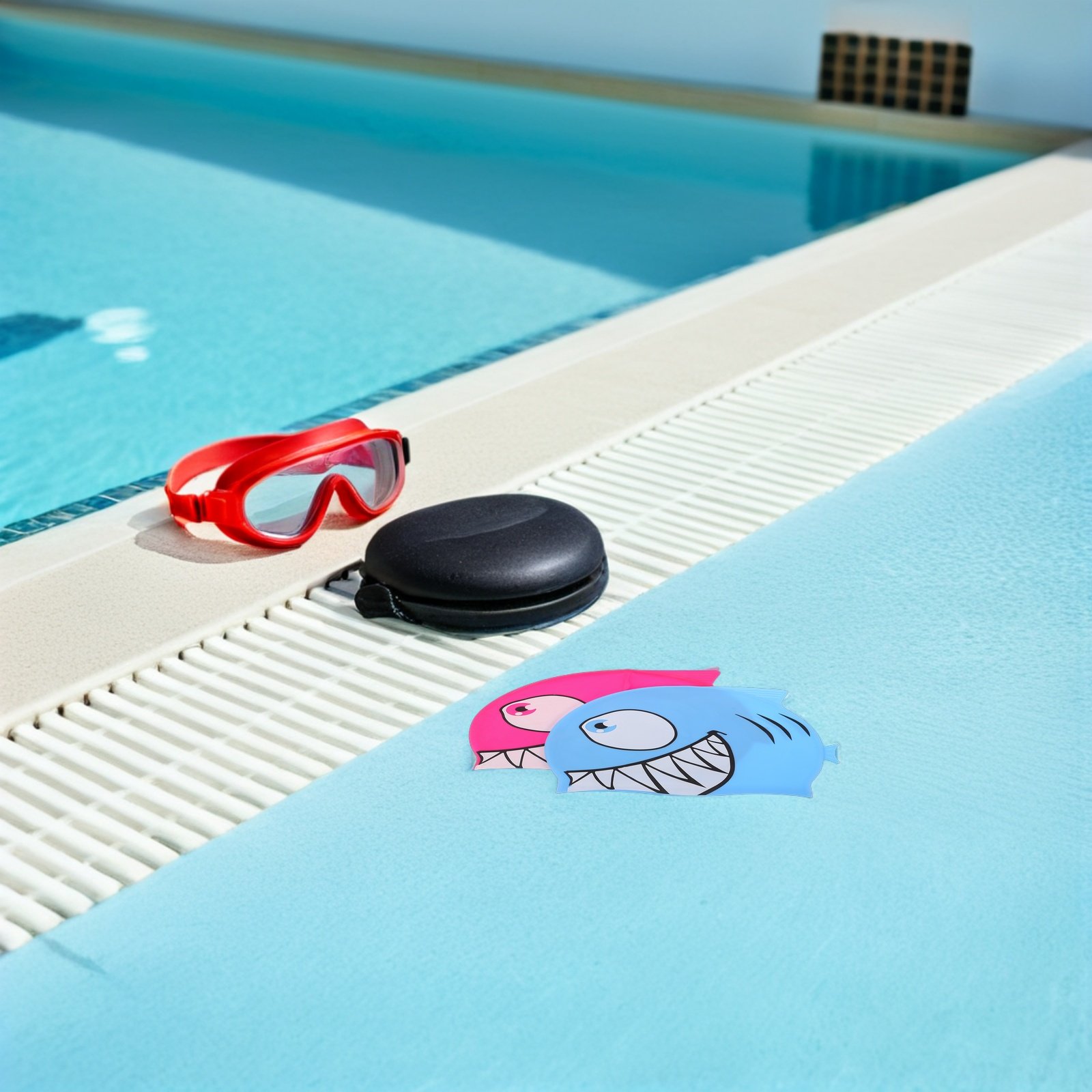 2個入り子供用シリコンスイムキャップ、漫画の魚柄、伸縮性のあ - Swim Hat Silicone のレビューと価格
