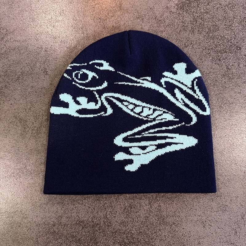 アマガエルプリントビーニー男性女性、ストレッチニットスカルキ - Beanie Cuffed Knit のレビューと価格