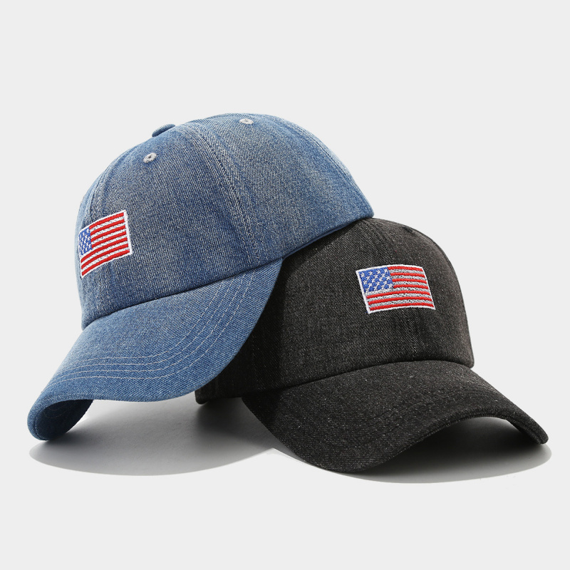 ヴィンテージウォッシュドデニムベースボールキャップUSAフラ - Dad Hat Cotton のレビューと価格
