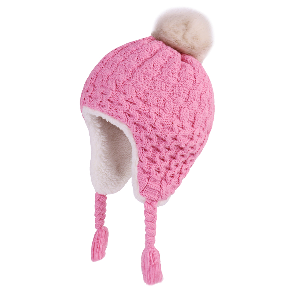 子供のためのフェイクファーポンビーニー、ニットイヤーハットフ - Trapper Hat Ear Flap のレビューと価格