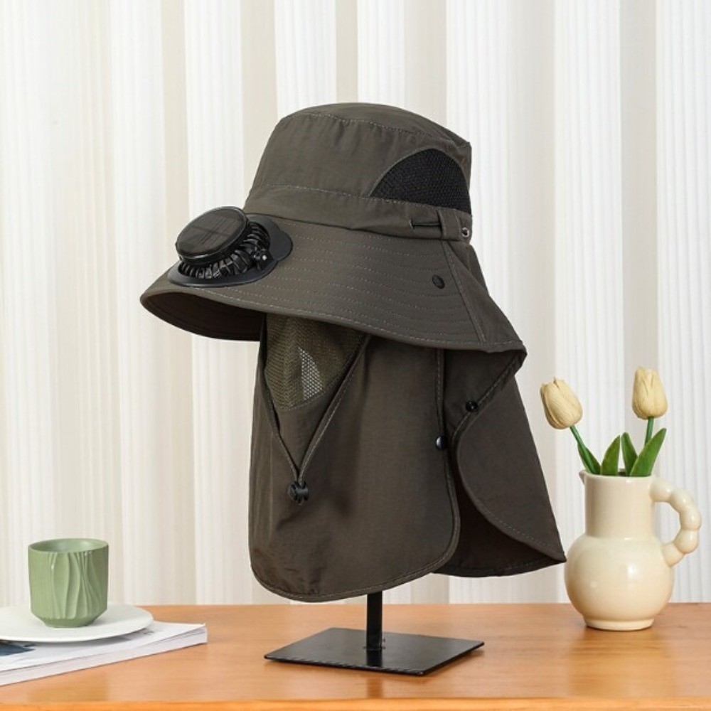 ポータブルソーラー充電式ファンハット フェイスカバー付き 調 - Sun Hat Wide Brim のレビューと価格