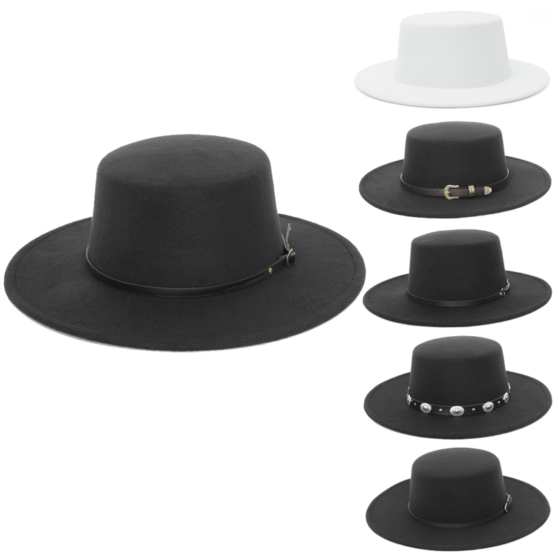 エレガントなワイドブリムフェドーラハット、女性男性用フラット - Fedora Hat Wool のレビューと価格