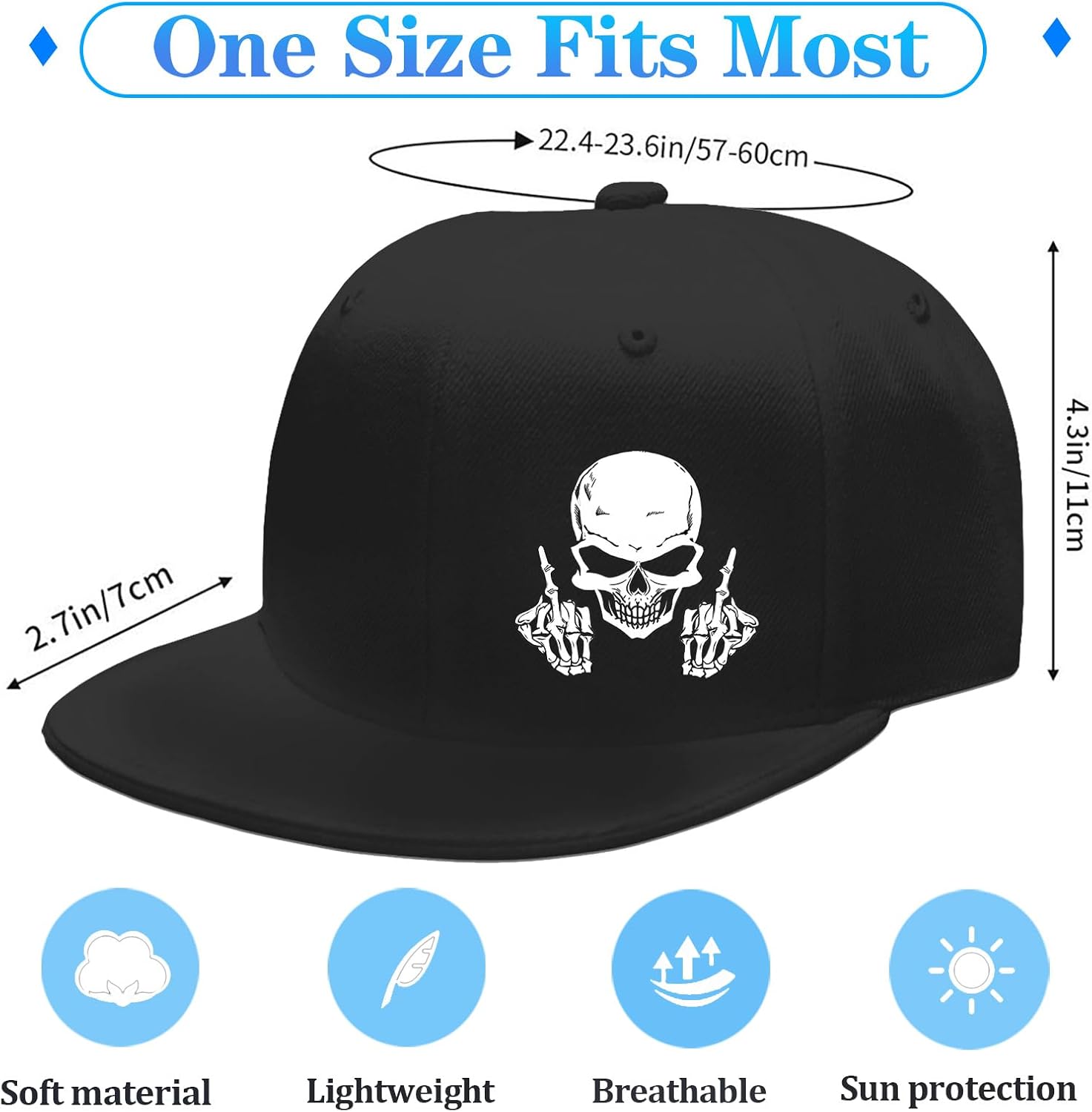 スカル中指スナップバックハット男性用フラットビルハット男性用 - Snapback Hat Flat のレビューと価格