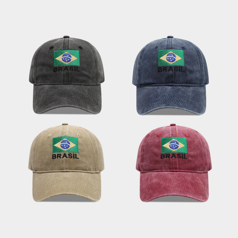 ヴィンテージブラジル国旗ブラジル文字刺繍ウォッシュドコットン - Dad Hat Cotton のレビューと価格