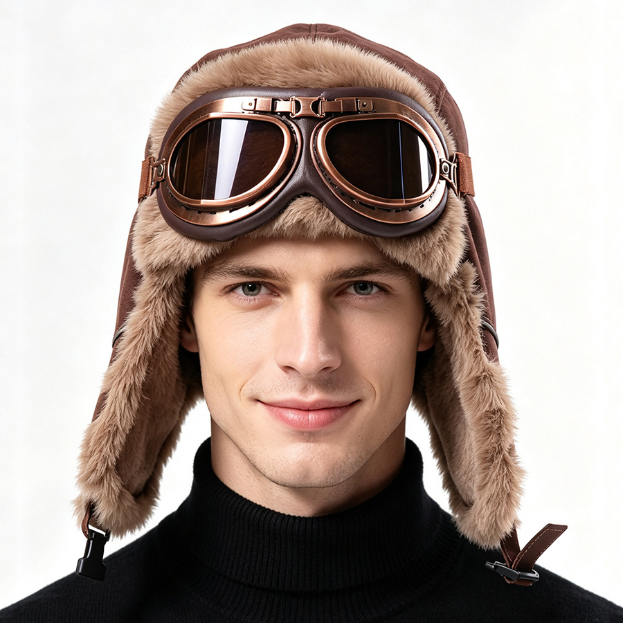 ヴィンテージアビエイターハット、ゴーグル付き、厚手の裏地付き - Winter Trapper Hat のレビューと価格