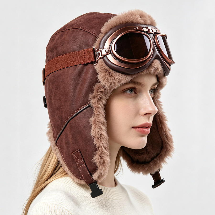 ヴィンテージアビエイターハット、ゴーグル付き、厚手の裏地付き - Winter Trapper Hat のレビューと価格